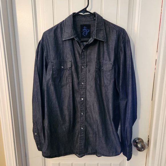 Age of Wisdom Other - Dark Gray Snap Button Collared Dress Shirt with Double Front Pockets